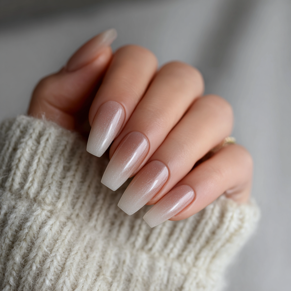 Sparkling Glitter Gradient Long Coffin Nails Sparkling Glitter Gradient Long Coffin Nails — Minimalist New Years Nails 2027