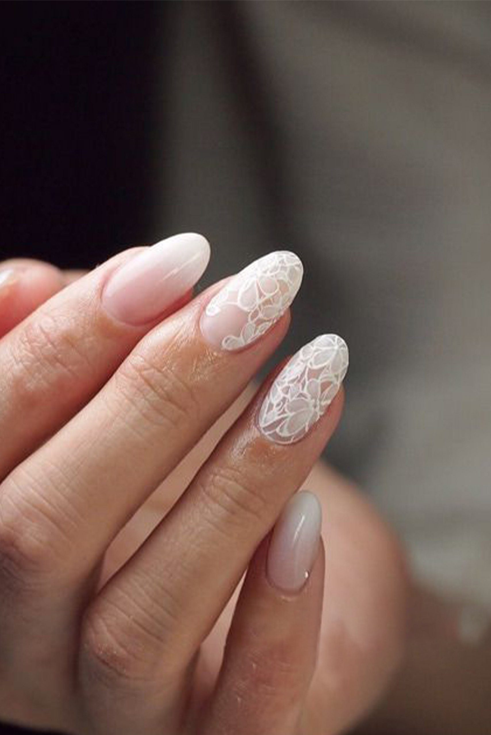 Oval Lace Overlay Wedding Nails Oval Lace Overlay Wedding Nails — Winter Wedding Nails