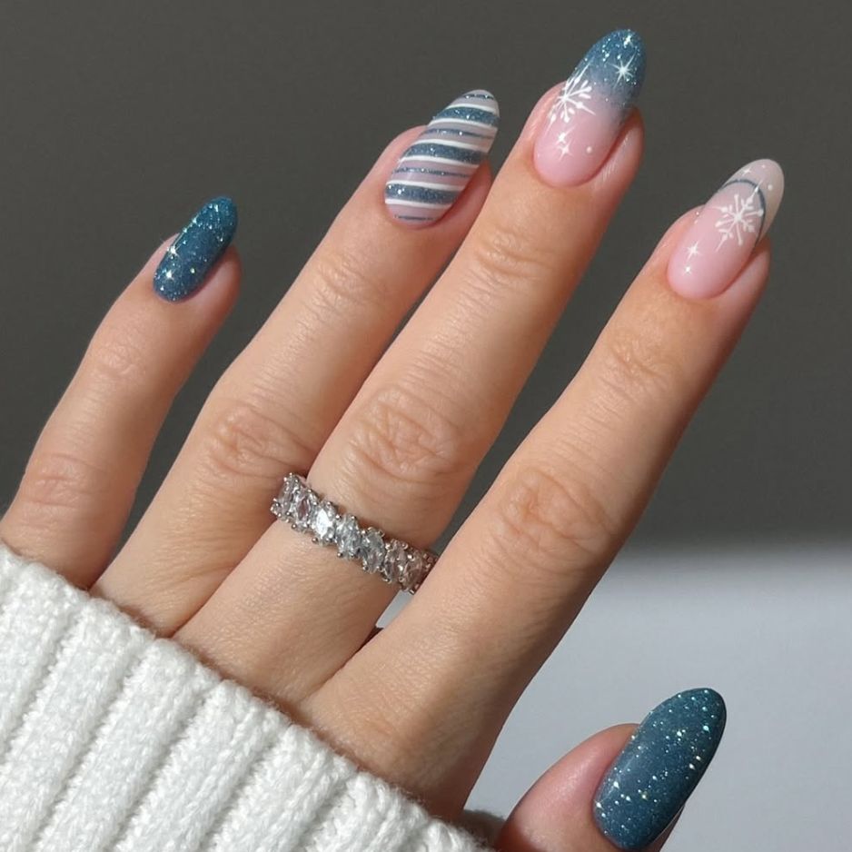 Winter Forest Scene Glitter Nails Winter Forest Scene Glitter Nails — Christmas Gel Nails 2026