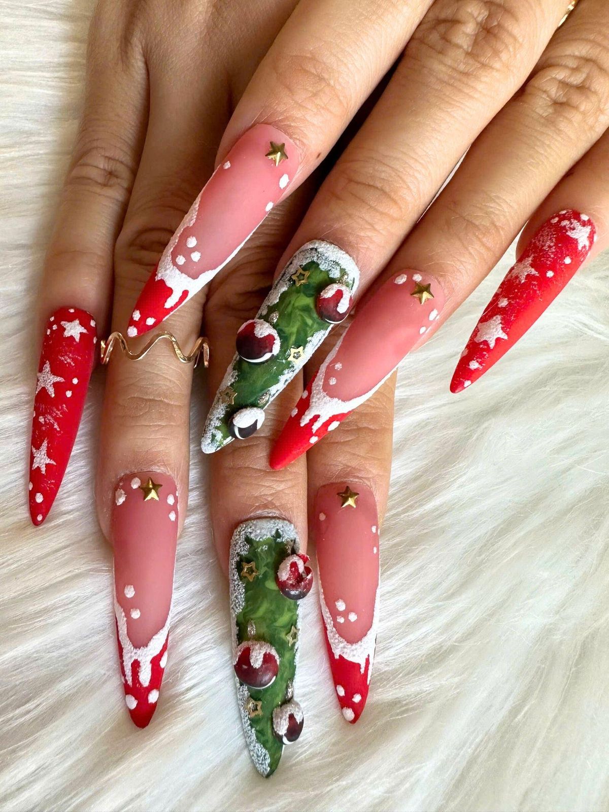Glossy Matte Visual Idea Glossy Matte Visual Idea — Long Christmas Nails 2026