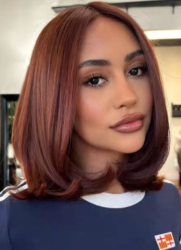 Sleek Copper Mahogany Bob — Winter Hair Colors for Short Hair