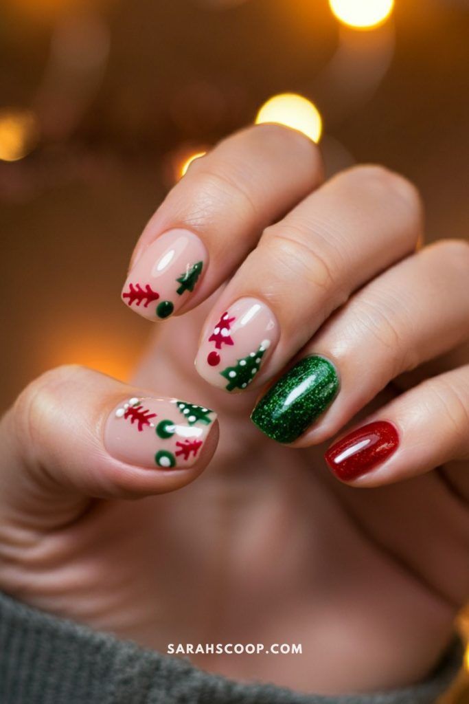 Nude Base With Christmas Tree Art Nude Base With Christmas Tree Art — Christmas Nail Colors 2026