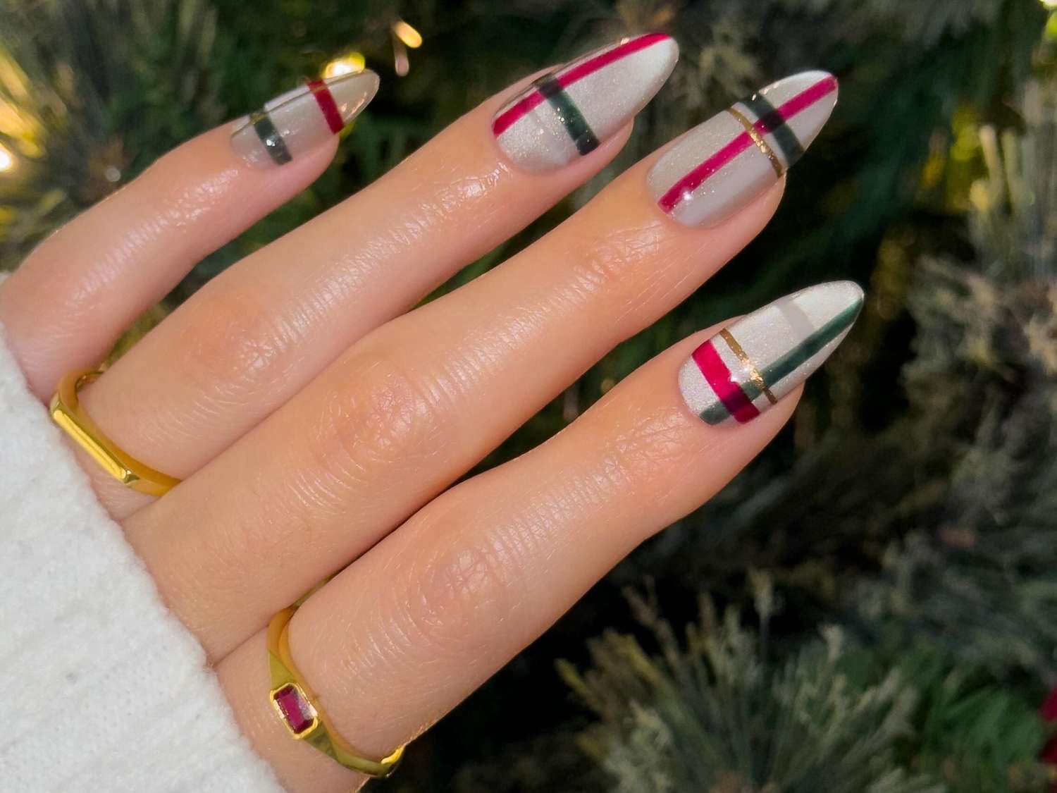 Light Grey Plaid Stiletto Nails Light Grey Plaid Stiletto Nails — Christmas Acrylic Nails 2026