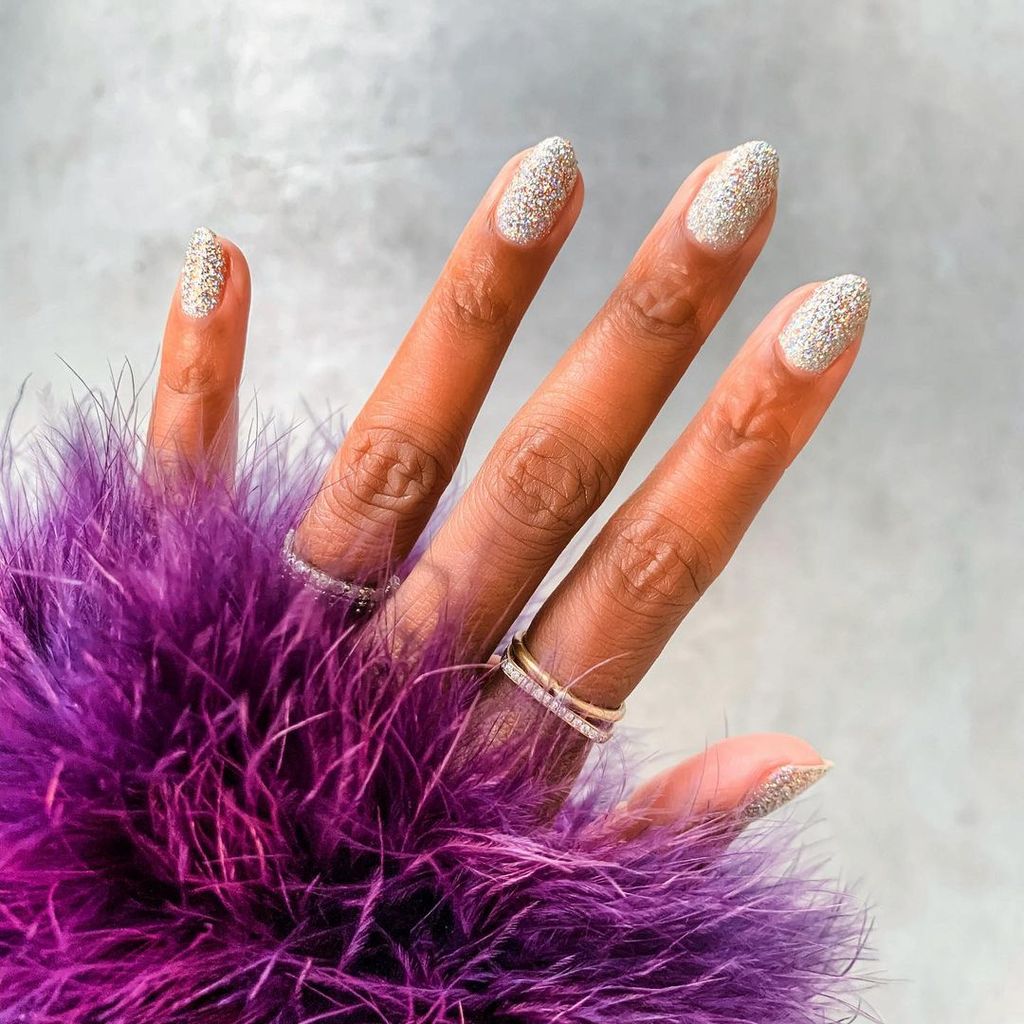 Dense Iridescent Silver Glitter Nails Dense Iridescent Silver Glitter Nails — New Years Nail Colors 2027