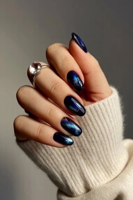 Navy Galaxy Effect Oval Nails Navy Galaxy Effect Oval Nails — New Years Nails 2027