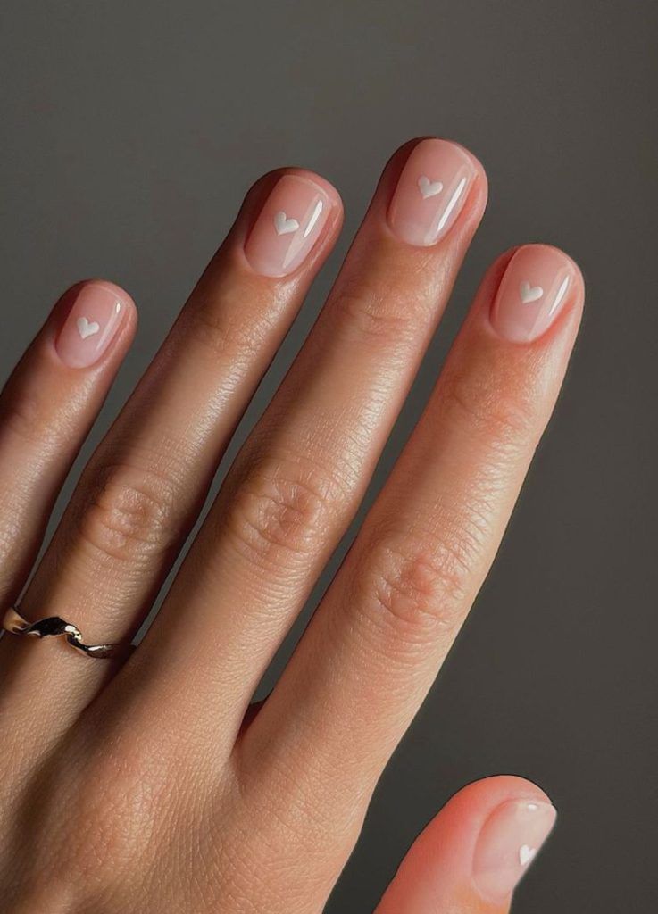 Minimalist Nude Heart Cuticle Nails Minimalist Nude Heart Cuticle Nails — Winter Wedding Guest Nails