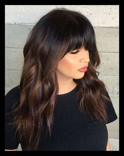 Collarbone Waves With Curtain Bangs — Chestnut Brown Hair