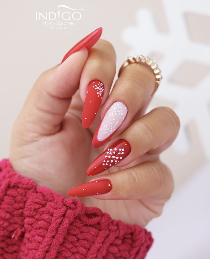 Matte Red Snowflake Dot Nails Matte Red Snowflake Dot Nails — Baddie Winter Nails