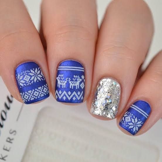 Royal Blue Fair Isle Pattern Nails Royal Blue Fair Isle Pattern Nails — Short Christmas Nails 2026