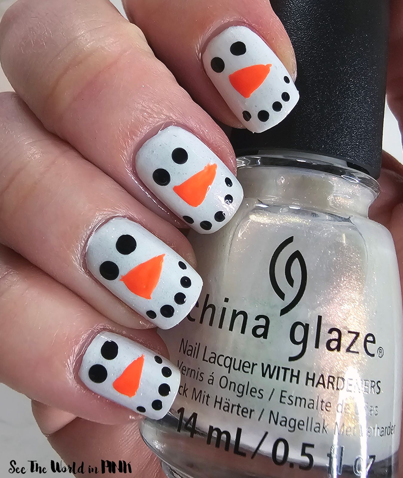 Matte White Snowman Face Nails Matte White Snowman Face Nails — Christmas Nails for Kids 2026