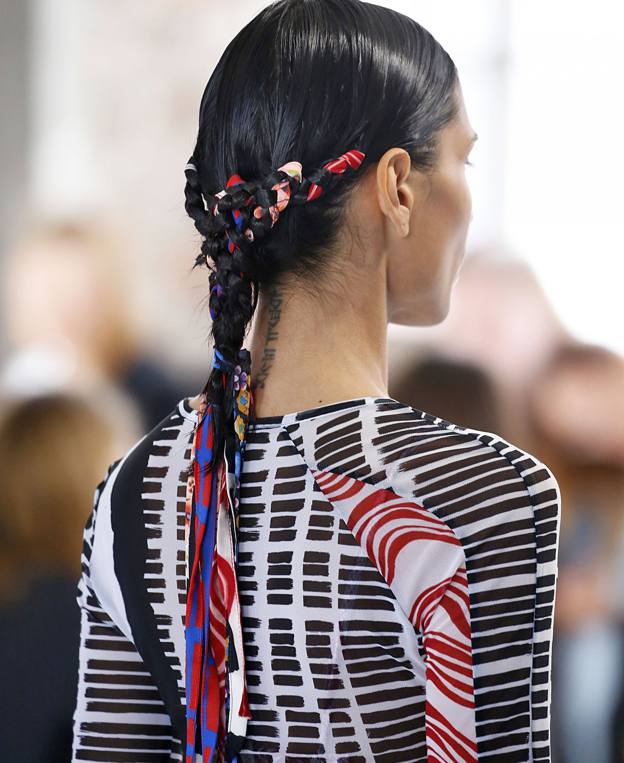 Dark Brown Braids with Woven Scarf Dark Brown Braids with Woven Scarf — Winter Hairstyles with Scarf