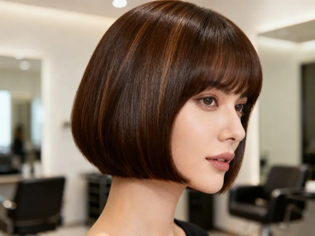 Sleek Dark Chocolate Bob With Blunt Bangs Sleek Dark Chocolate Bob With Blunt Bangs — Dark Chocolate Brown Hair