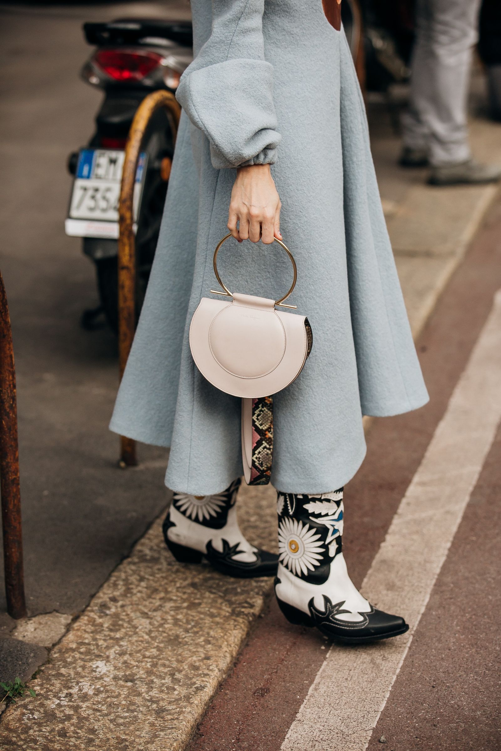 Light Blue A-Line Coat with Statement Cowboy Boots for a Western Flair Light Blue A-Line Coat with Statement Cowboy Boots for a Western Flair — Nashville Winter Outfits