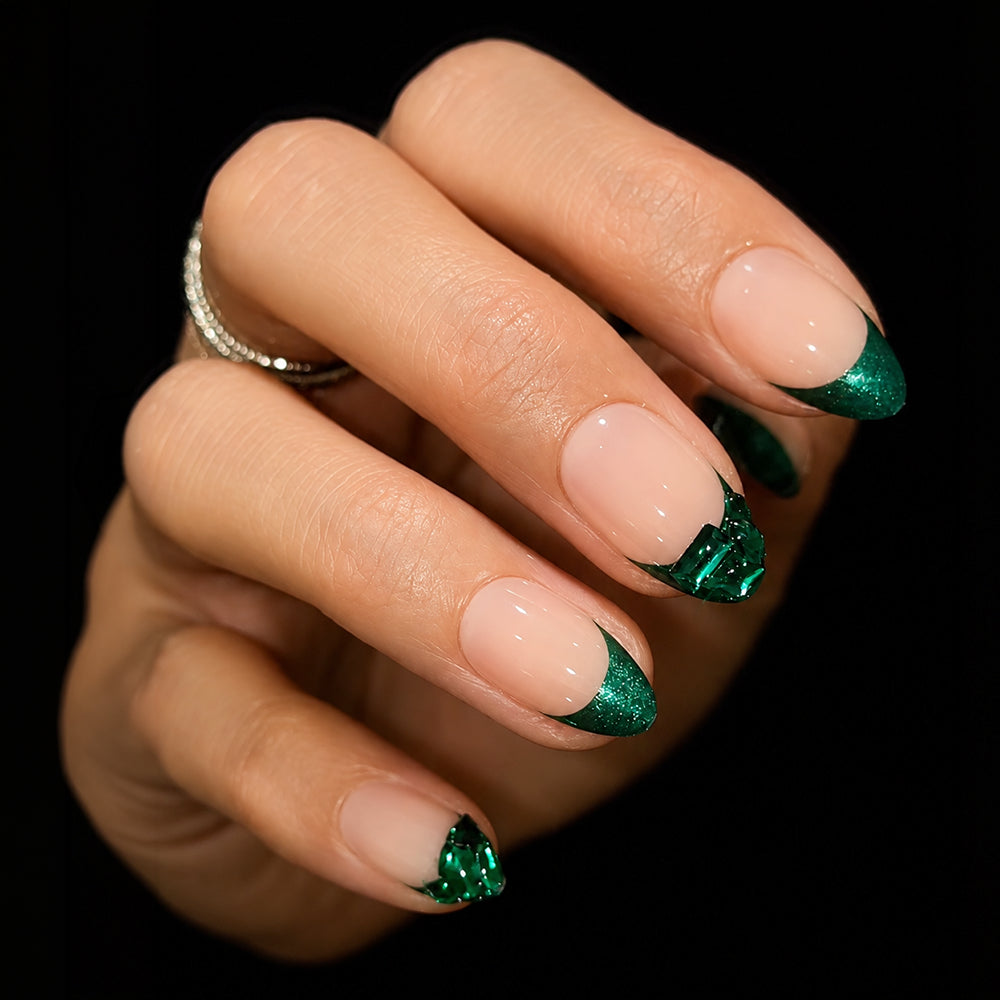 Glitter Applied To The French Tips Visual Idea Glitter Applied To The French Tips Visual Idea — Emerald Green Nails