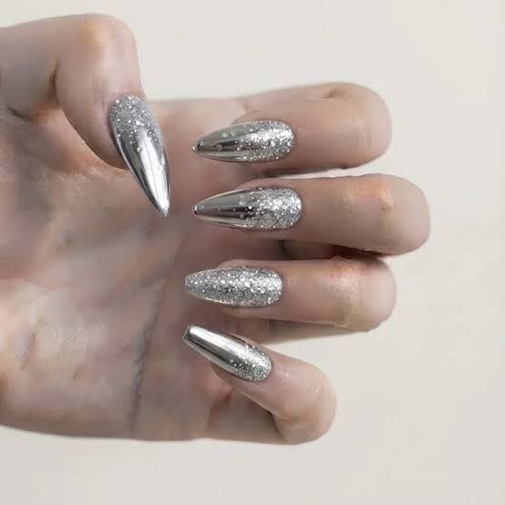 Chrome And Glitter Visual Idea Chrome And Glitter Visual Idea — New Years Coffin Nails 2027