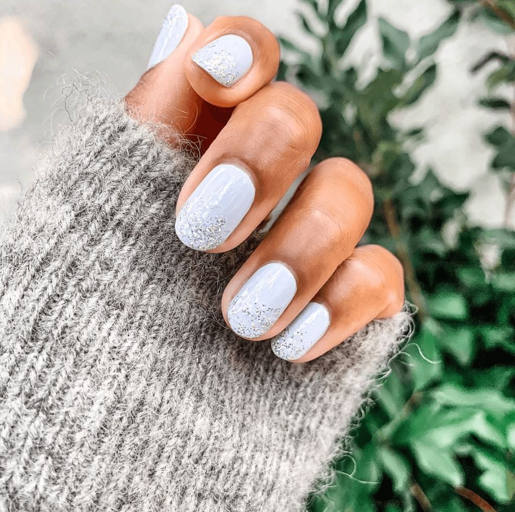 Icy Blue Glitter Gradient Short Nails — Winter Nails for Teens