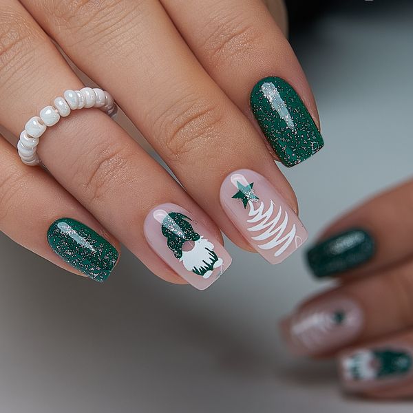 Green Glitter Gnome Christmas Square Nails Green Glitter Gnome Christmas Square Nails — Medium Christmas Nails 2026