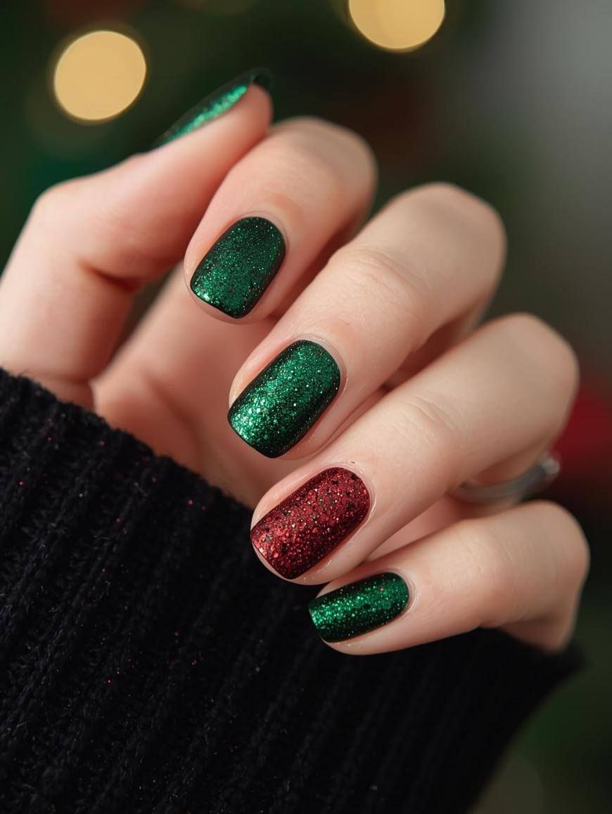 Glitter Green and Red Square Nails Glitter Green and Red Square Nails — Red and Green Christmas Nails 2026