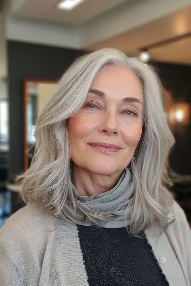 Silver Lob with Soft Waves — Winter Hairstyles for Women Over 50