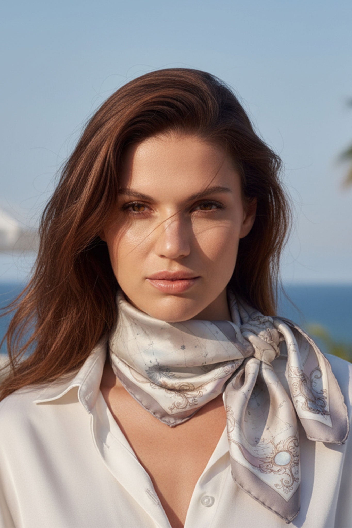 Wavy Dark Brown Hair with Neck Scarf — Partially Covering The Chest Winter Hairstyles with Scarf