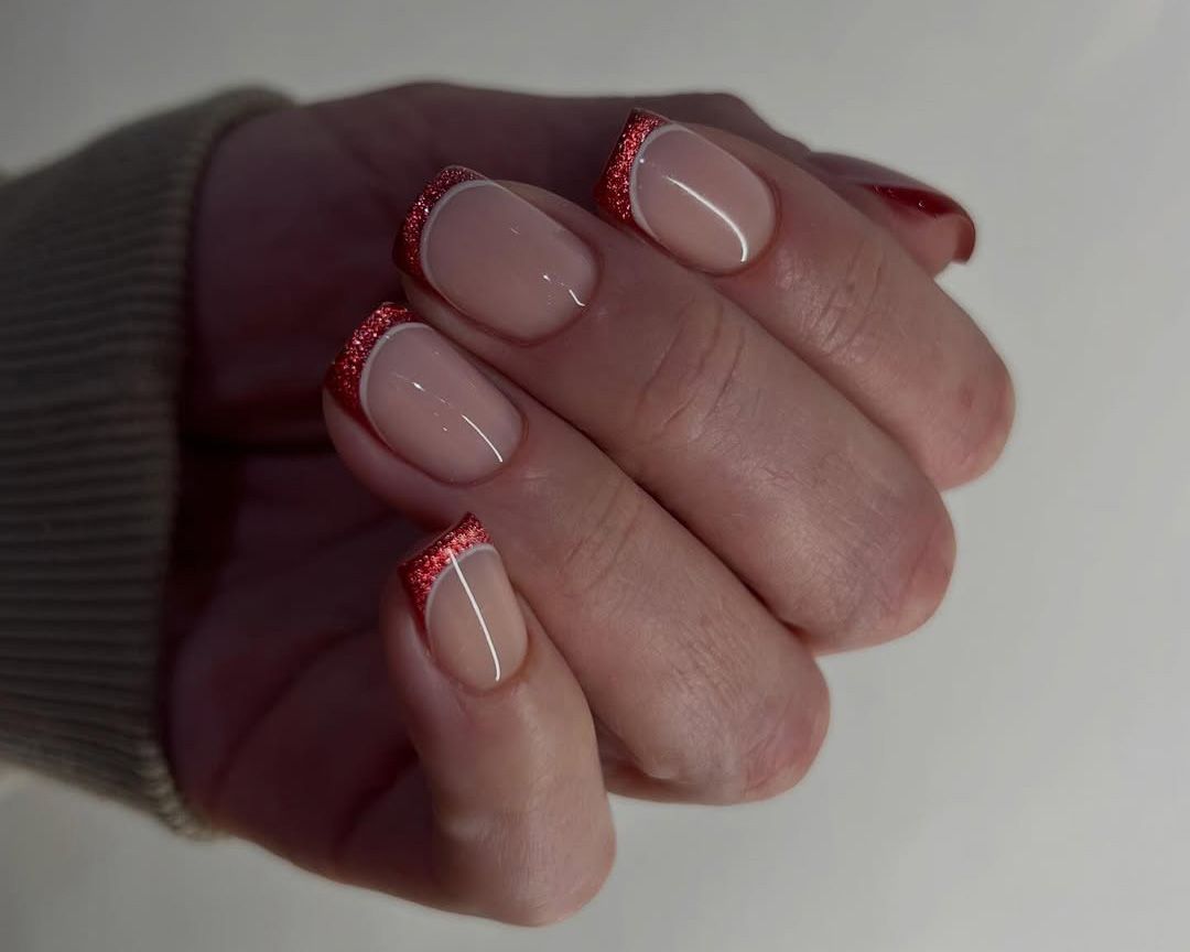 Red Glitter French Tips Visual Idea Red Glitter French Tips Visual Idea — Short Christmas Coffin Nails 2026