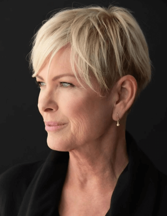 Platinum Blonde Textured Platinum Pixie Cut Platinum Blonde Textured Platinum Pixie Cut — Winter Hairstyles for Women Over 70