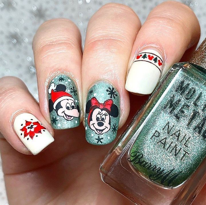 Matte Teal with Mickey and Minnie Matte Teal with Mickey and Minnie — Disney Christmas Nails 2026