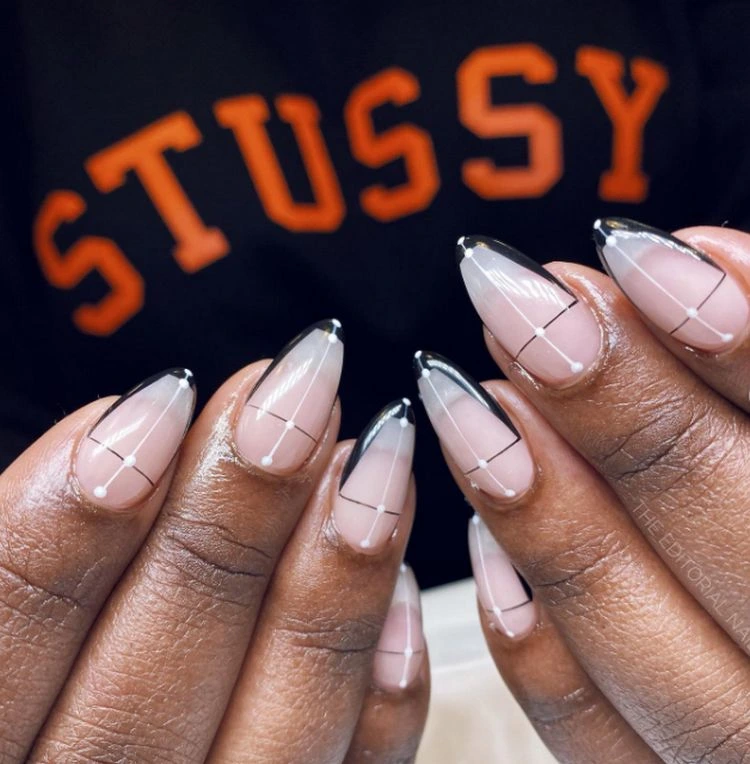 Elegant Black French Tips with White Outline Elegant Black French Tips with White Outline — Winter Nails for Black Women