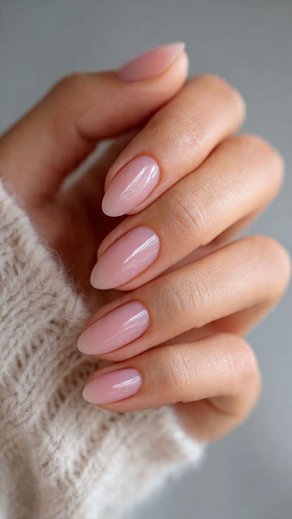 Sheer Pale Pink Glossy Oval Nails Sheer Pale Pink Glossy Oval Nails — Minimalist New Years Nails 2027