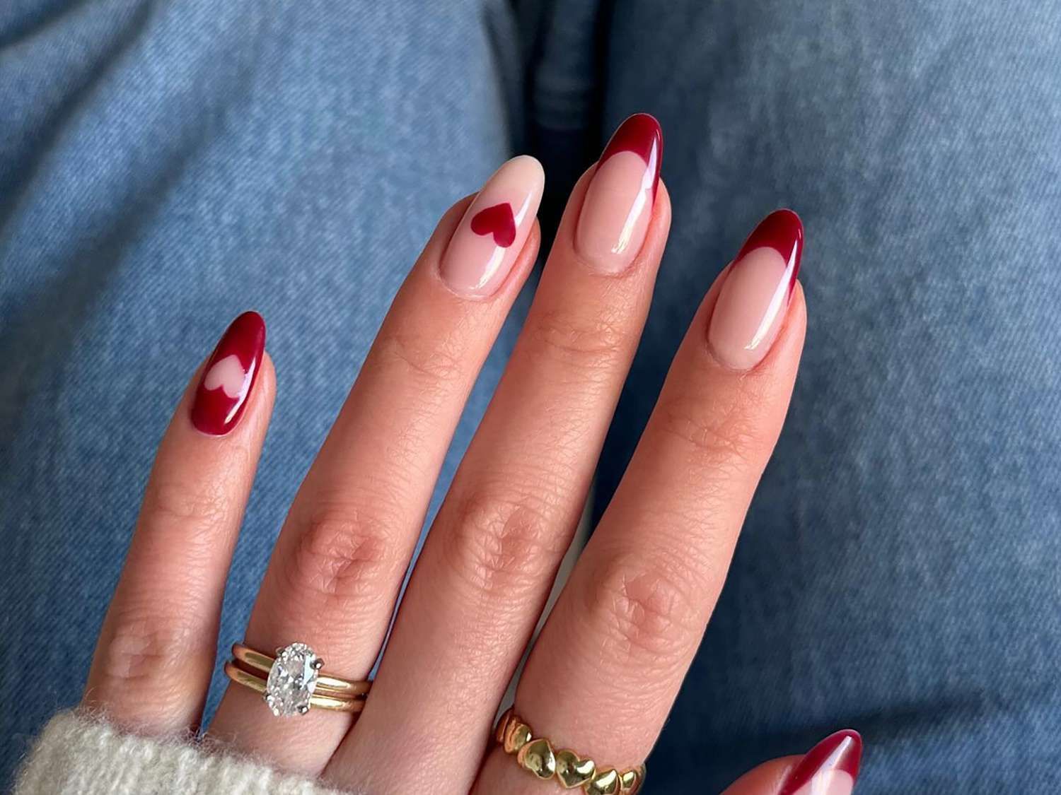 Classic Red French Tip with Heart Accents Classic Red French Tip with Heart Accents — Winter Date Night Nails