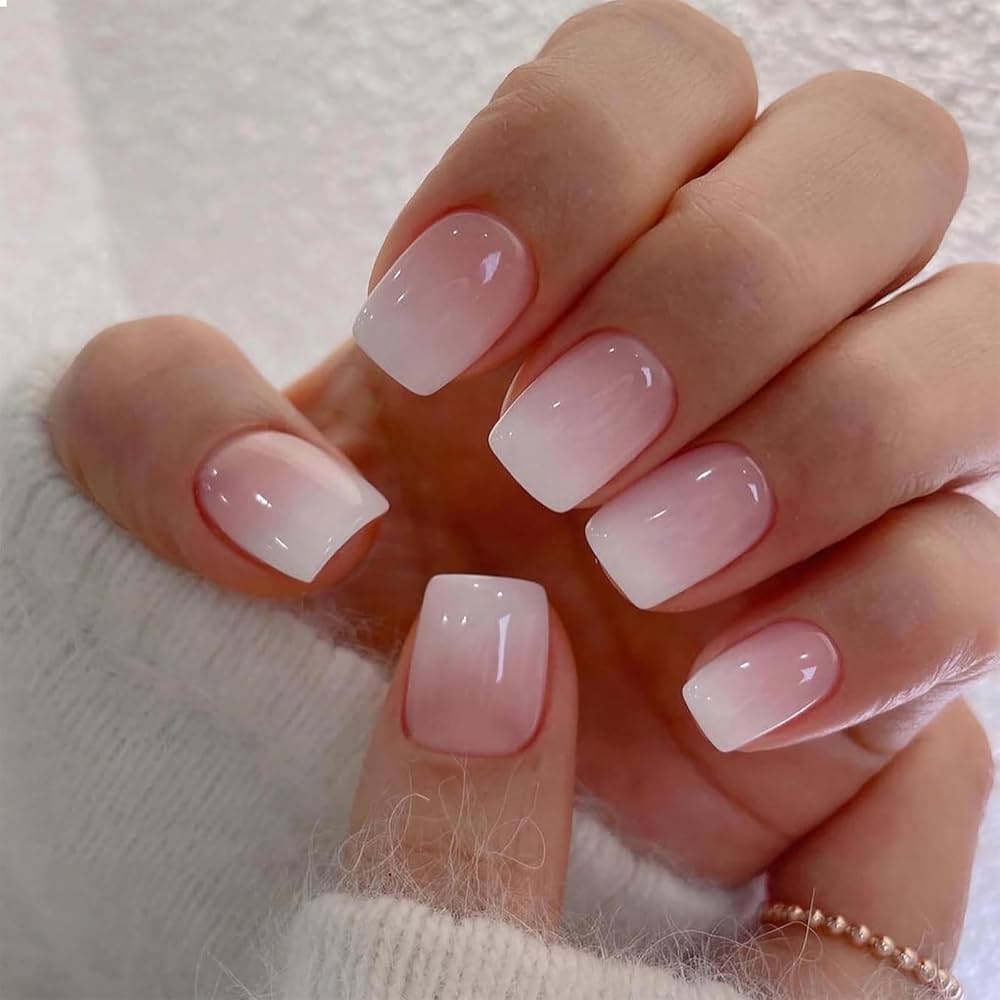 Classic Nude Pink to White Ombre Classic Nude Pink to White Ombre — Short Winter Acrylic Nails