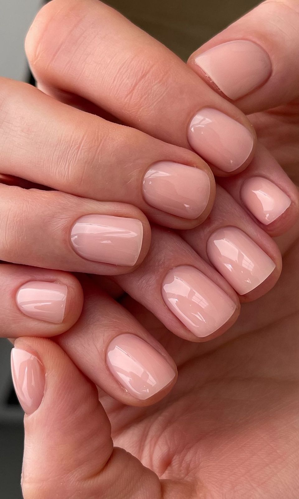 Short Square Light Pink Glossy — Winter Champagne Nails