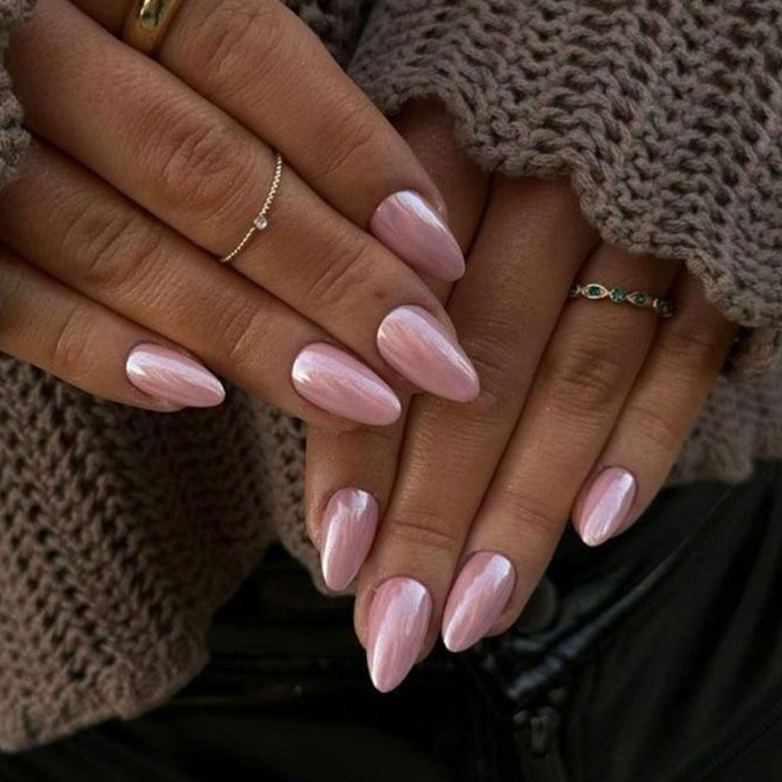 Pale Pink Pearlescent Foil Accent Nails — Holiday Nail Colors 2026