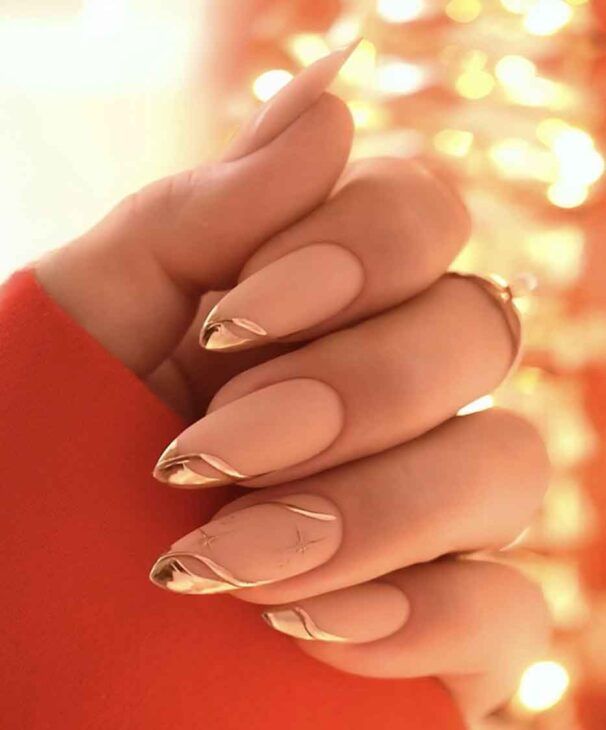 Matte Base Metallic Accent Visual Idea Matte Base Metallic Accent Visual Idea — Classy Christmas Nails 2026