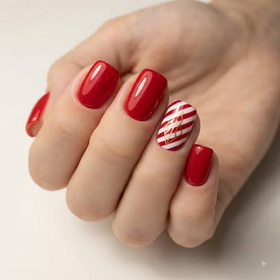 Bold Red Candy Cane Square Nails Bold Red Candy Cane Square Nails — Christmas Nail Trends 2026