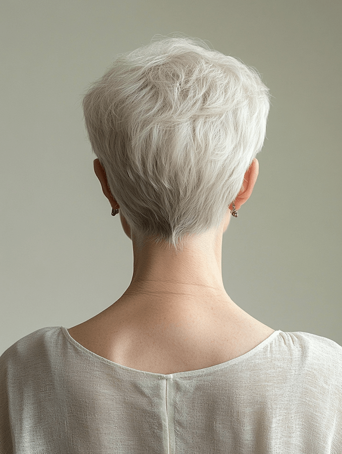 Layered Grey Pixie With Tapered Neck Layered Grey Pixie With Tapered Neck — Short Winter Haircuts