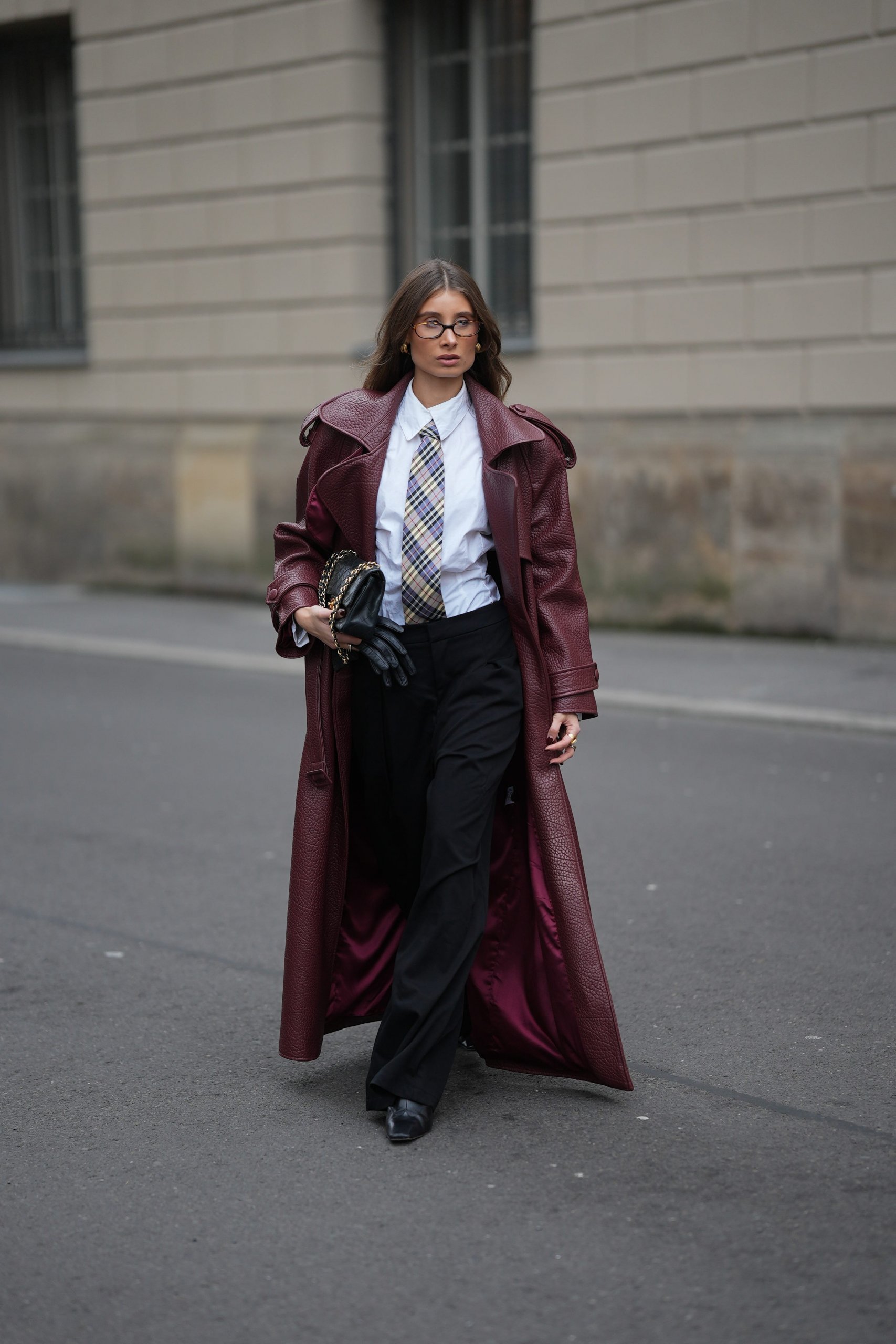 Burgundy Faux Leather Trench for Smart Business Casual — January Outfits