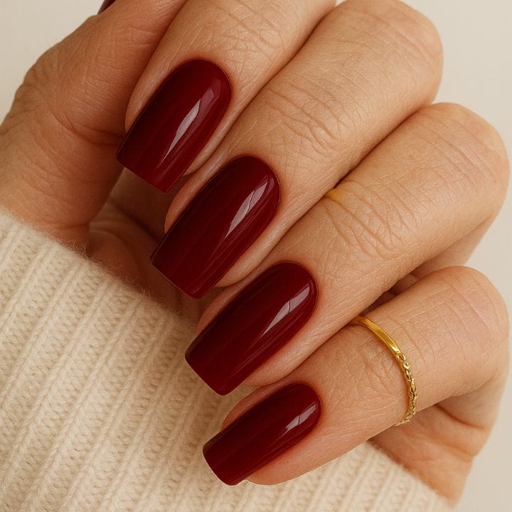 Deep Dark Red Medium Square Nails Deep Dark Red Medium Square Nails — Black Cherry Nails