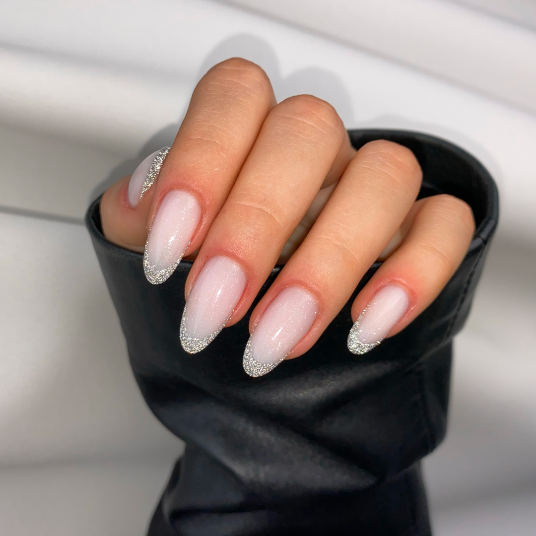 Glitter French Almonds Glitter French Almonds — Winter to Spring Transition Nails