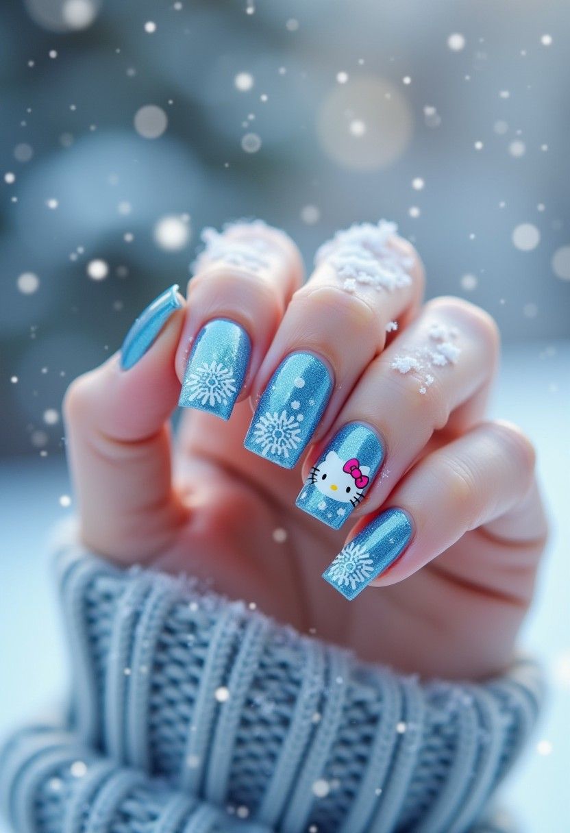 Shimmer Glitter Visual Idea — Hello Kitty Christmas Nails 2026