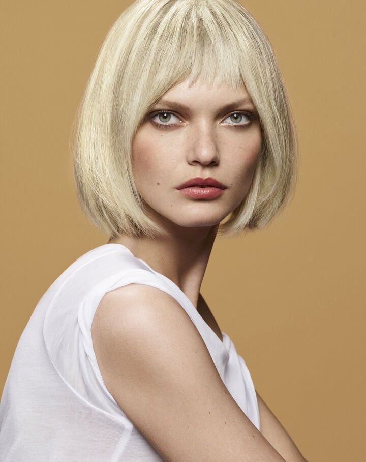 Platinum Bob with Blunt Fringe Platinum Bob with Blunt Fringe — Winter Hairstyles for Short Hair