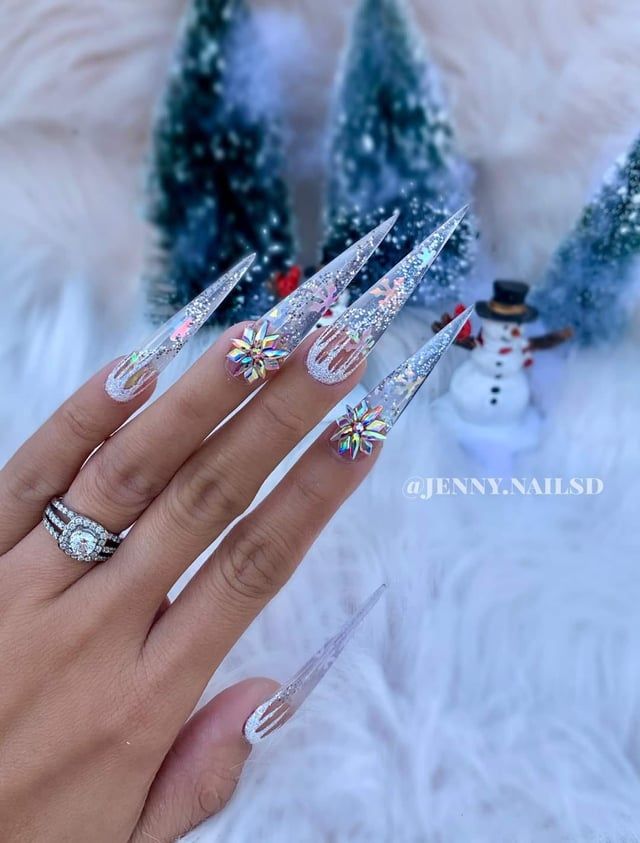 Winter Forest Scene on Light Blue Coffins Winter Forest Scene on Light Blue Coffins — Long Christmas Nails 2026
