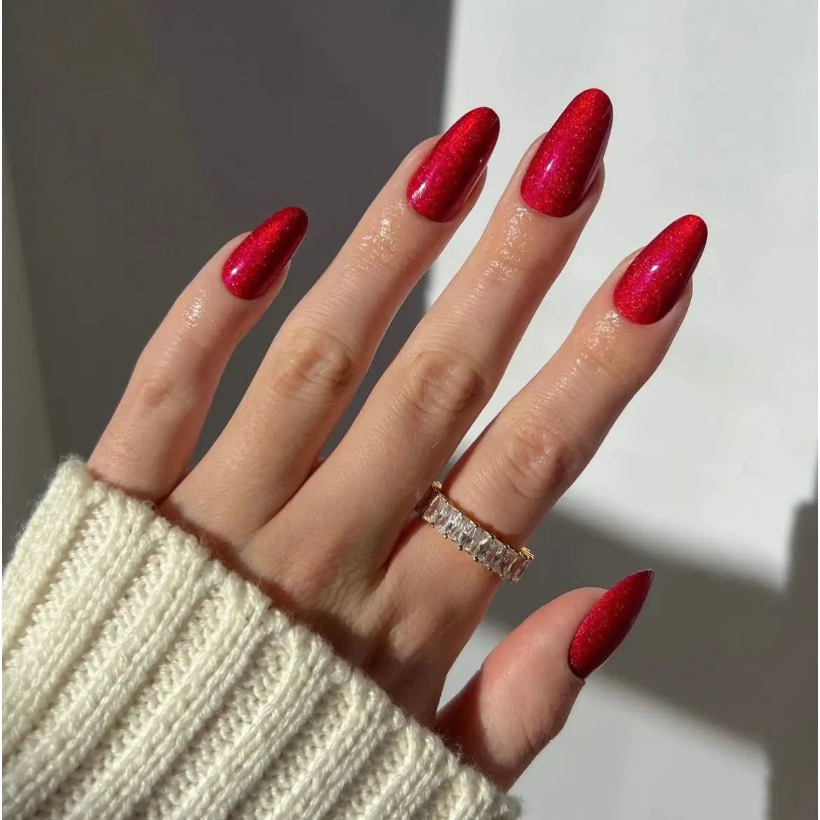 Holographic Glitter Red Stilettos Holographic Glitter Red Stilettos — Christmas Nail Colors 2026