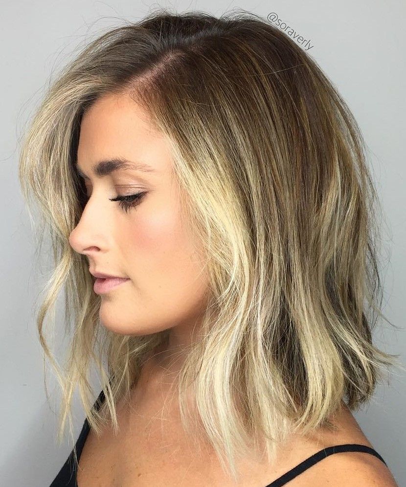 Angled Bob Dark Brown With Blonde Highlights — Medium Length Winter Haircuts