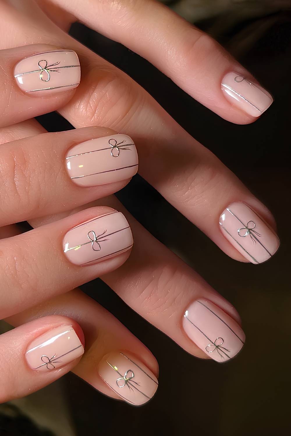 Pale Pink Silver Bow Short Square Nails Pale Pink Silver Bow Short Square Nails — Minimalist New Years Nails 2027