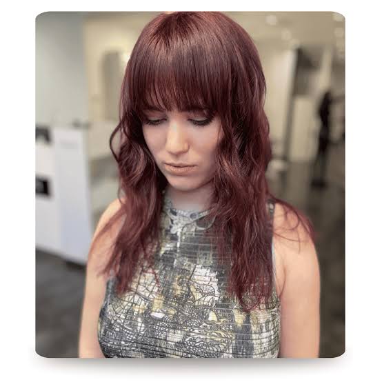 Rich Deep Burgundy With Full Bangs Rich Deep Burgundy With Full Bangs — Burgundy Hair Color