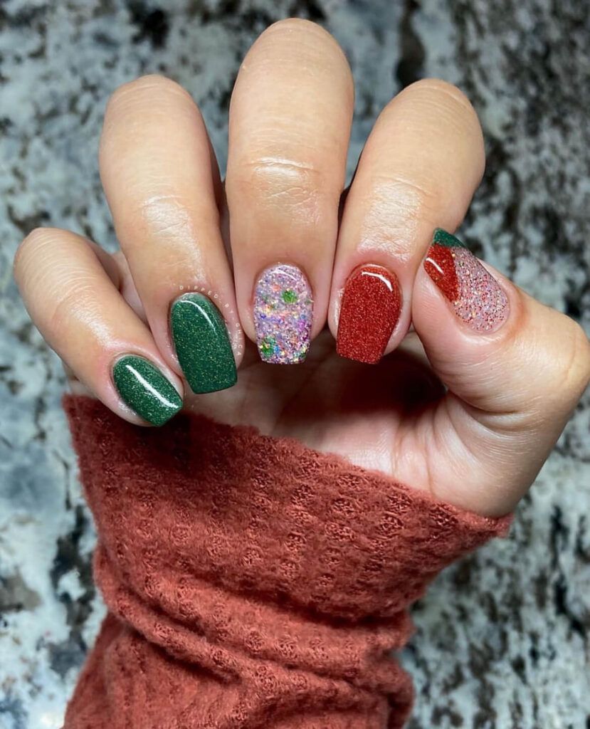 One Hand Visual Idea — Short Christmas Square Nails 2026
