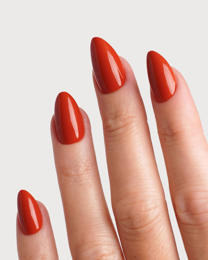 Vibrant Burnt Orange Glossy Almond Nails Vibrant Burnt Orange Glossy Almond Nails — Long Winter Almond Nails