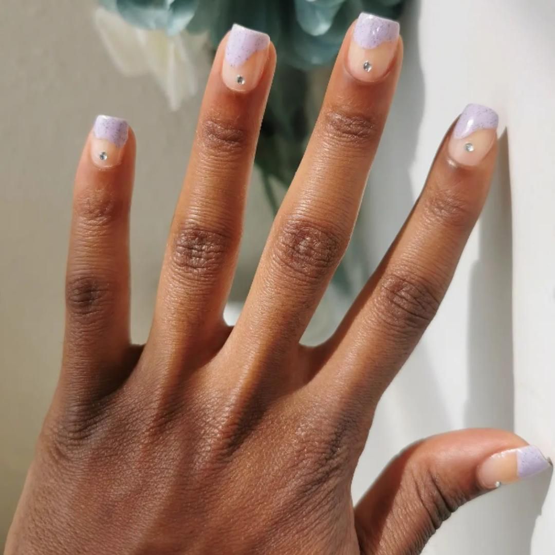 Lavender French Tips With Rhinestones Lavender French Tips With Rhinestones — Winter Wedding Guest Nails