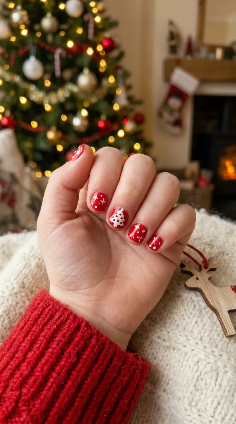 Glossy Red Christmas Tree Dots Glossy Red Christmas Tree Dots — Easy Christmas Nails 2026